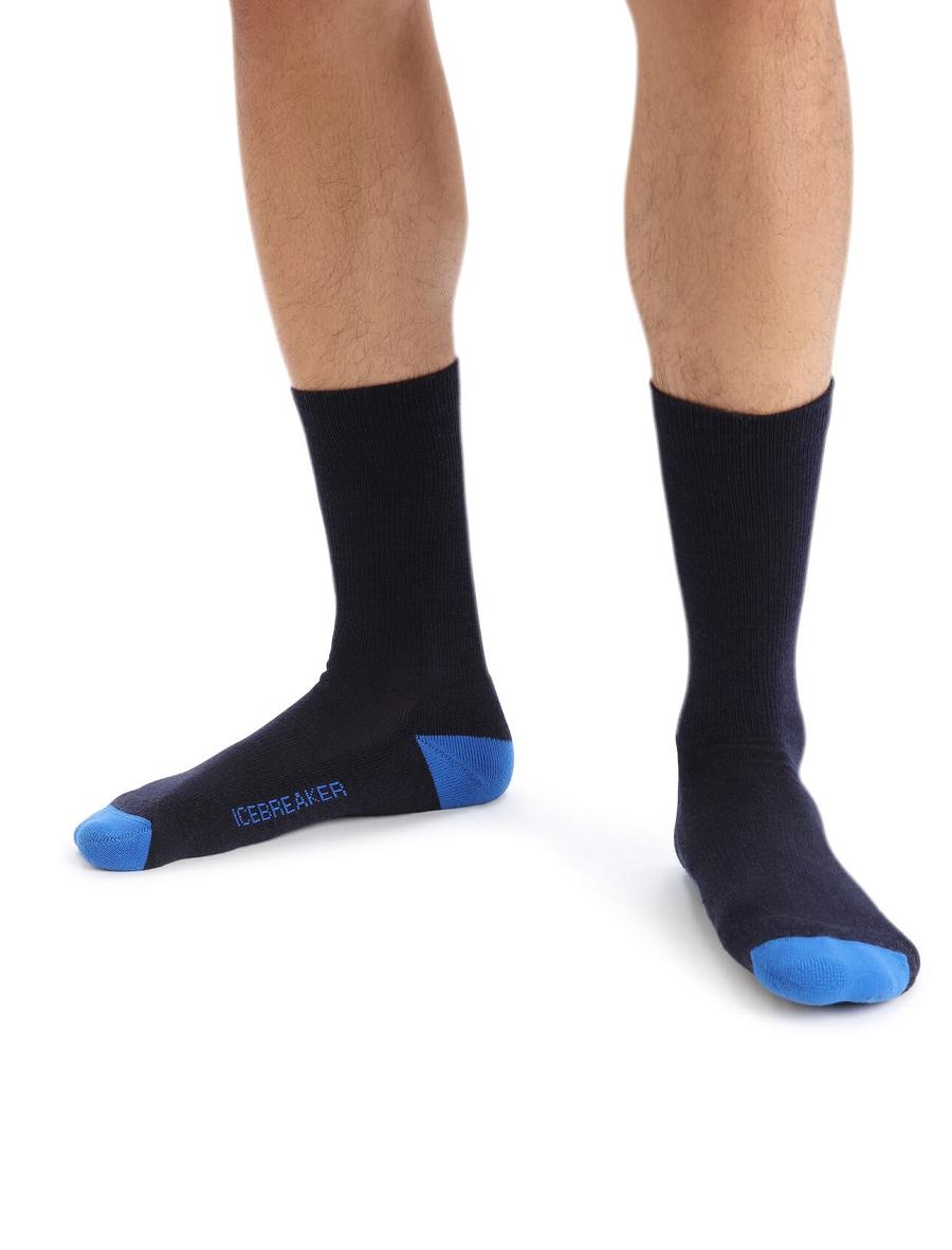 Men\'s Icebreaker Merino Lifestyle Light Crew Socks Midnight Navy / Lazurite | CA 1901MQZA